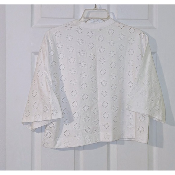 Madewell XS Eyelet Embroidered Boxy Crop Top Short Sleeve White Casual NWT $58 - Picture 10 of 11